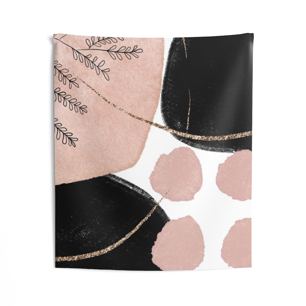 Floral Tapestry | Pastel Pink Black White Gold