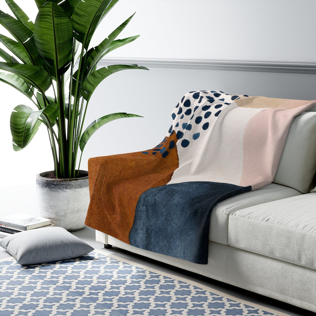 Navy Blush Pink Rust, Abstract Blanket