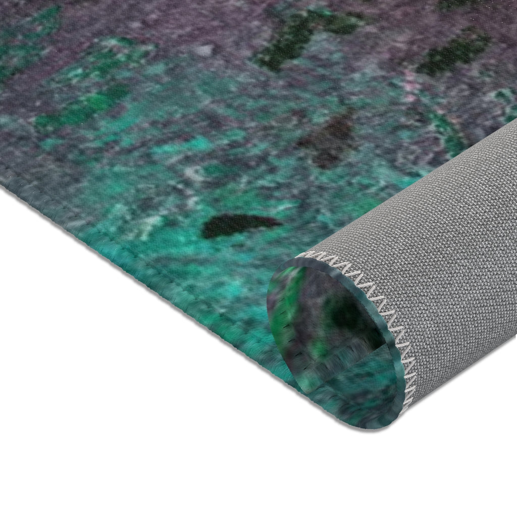 Abstract Area Rug | Green Purple Burgundy Acrylic