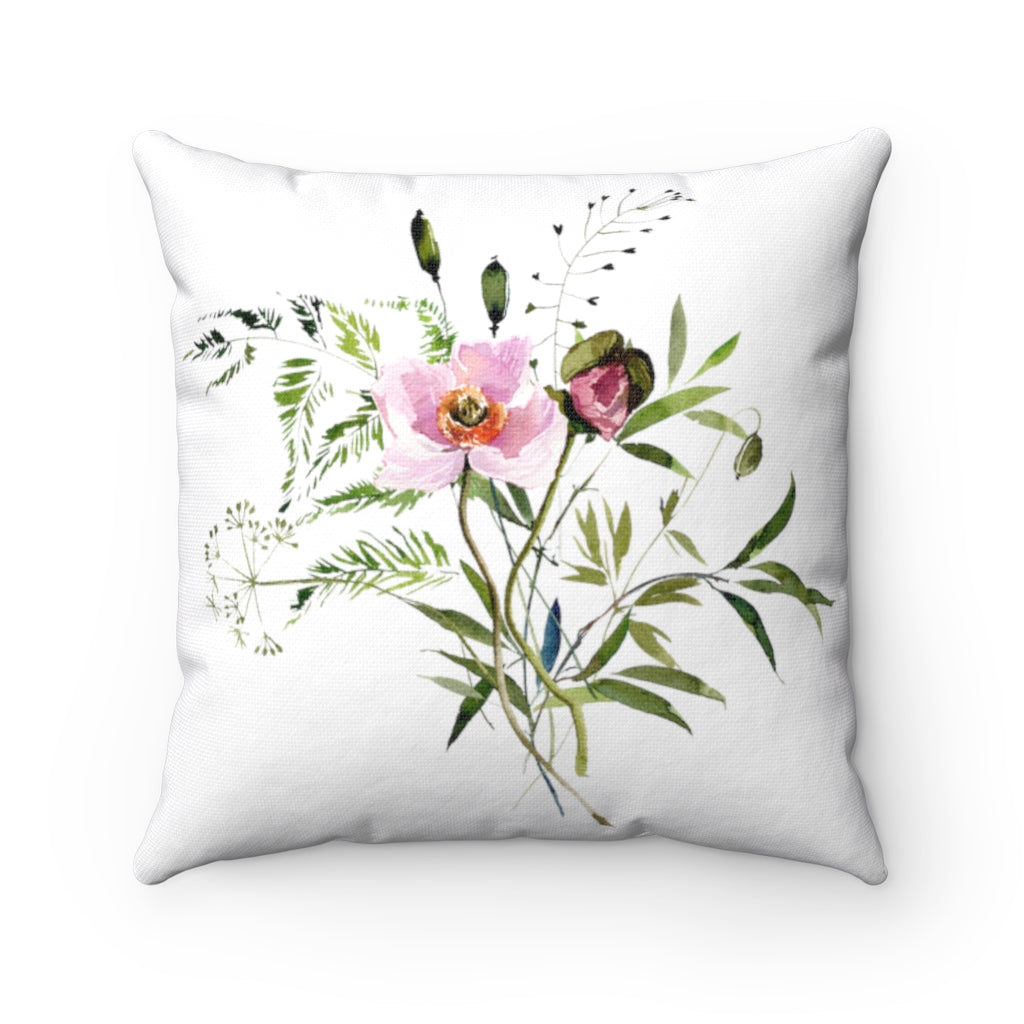 Floral Boho Pillow Cover | White Blush Pink Yellow Lavender Poppies