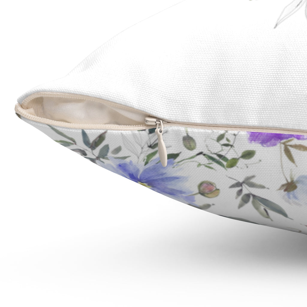 Floral Boho Pillow Cover | White Purple Lavender Poppies Green