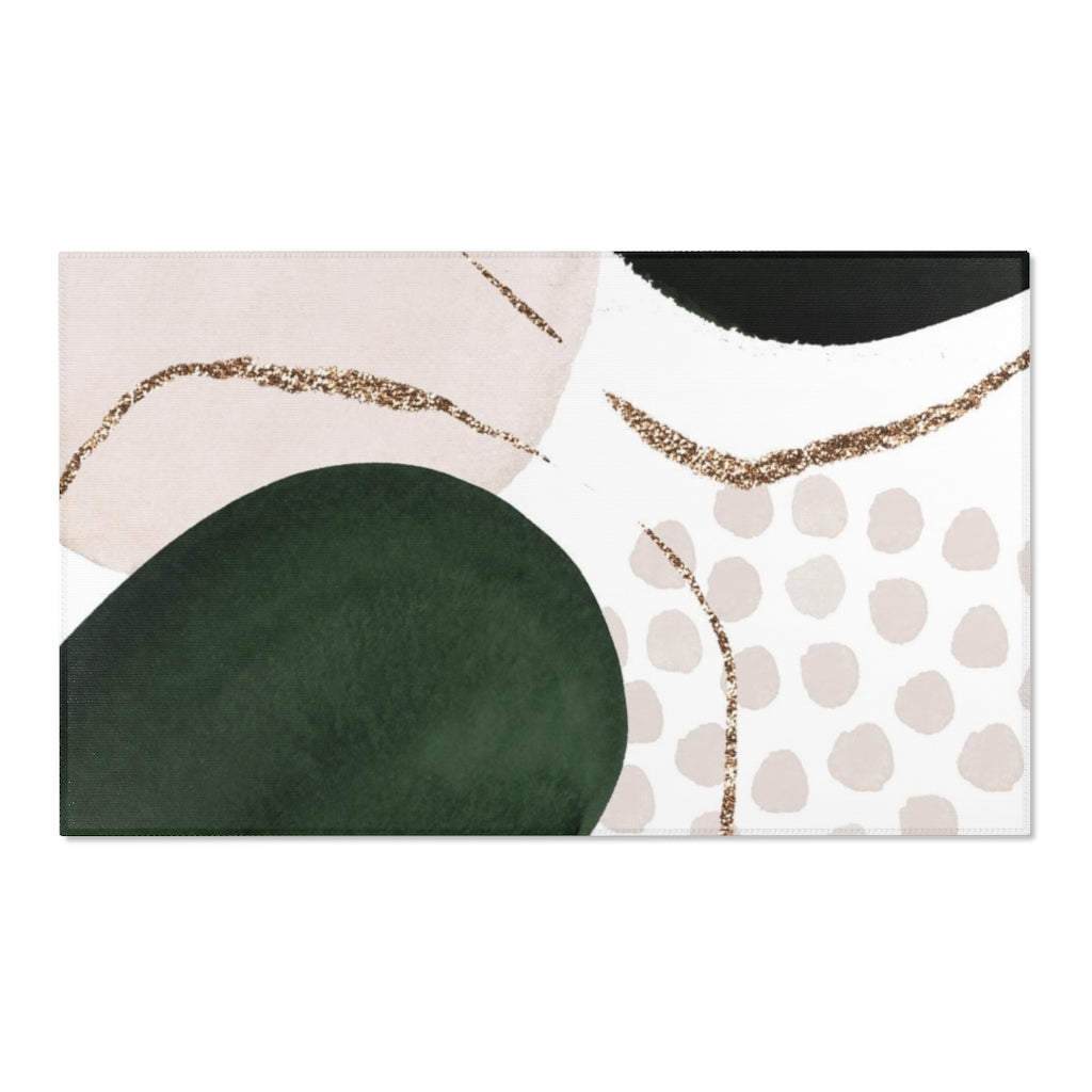 Abstract Area Rug | Green Beige Black Cream Gold