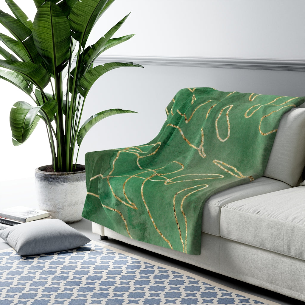 Green Gold Ombre, Floral Botanical Blanket