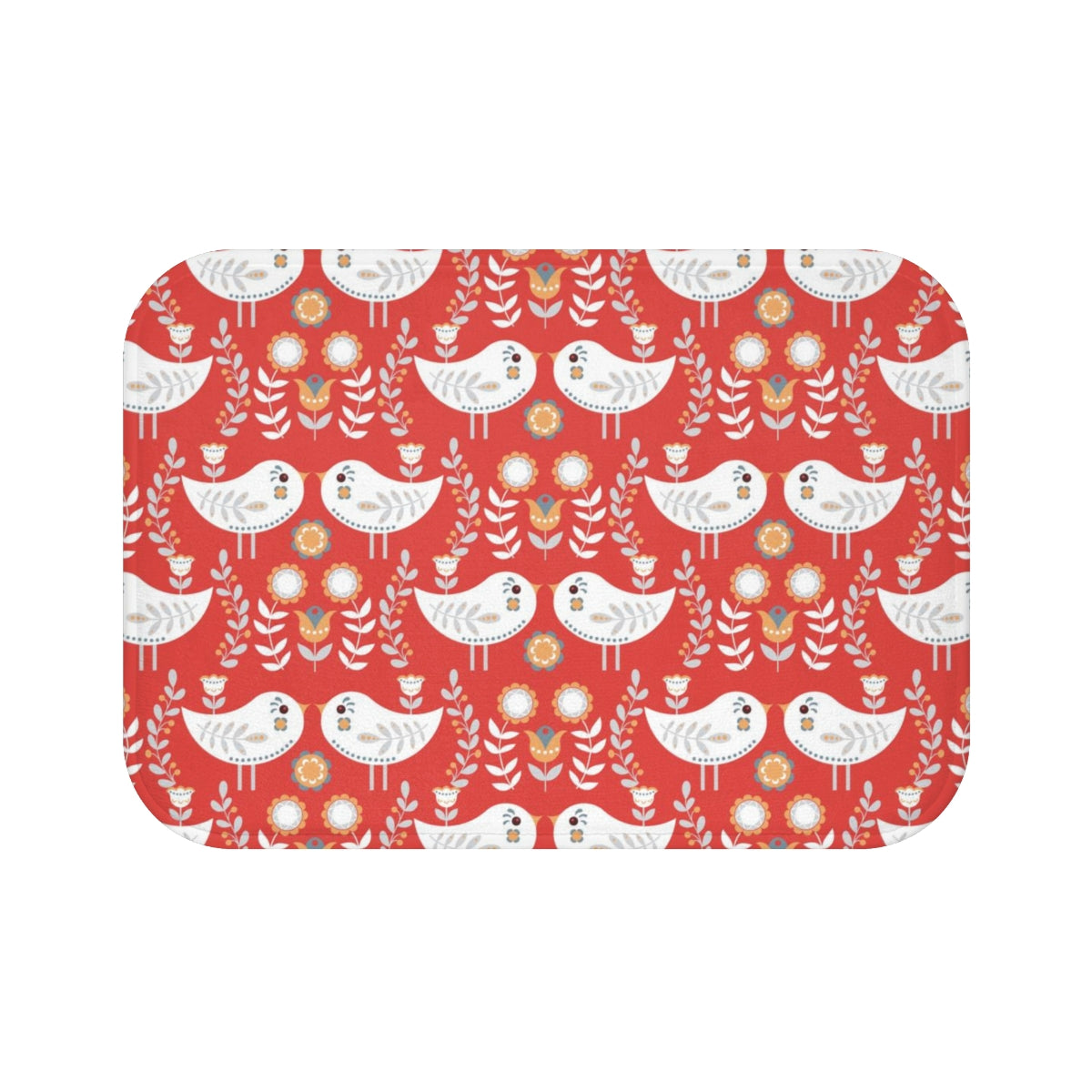 Christmas Bath Mat | Red White Nordic Folk Birds