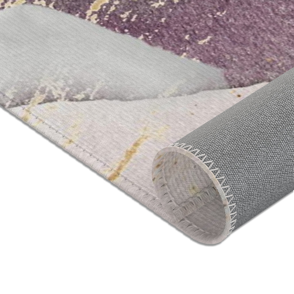Abstract Area Rug | Purple Beige Pink Gray Gold