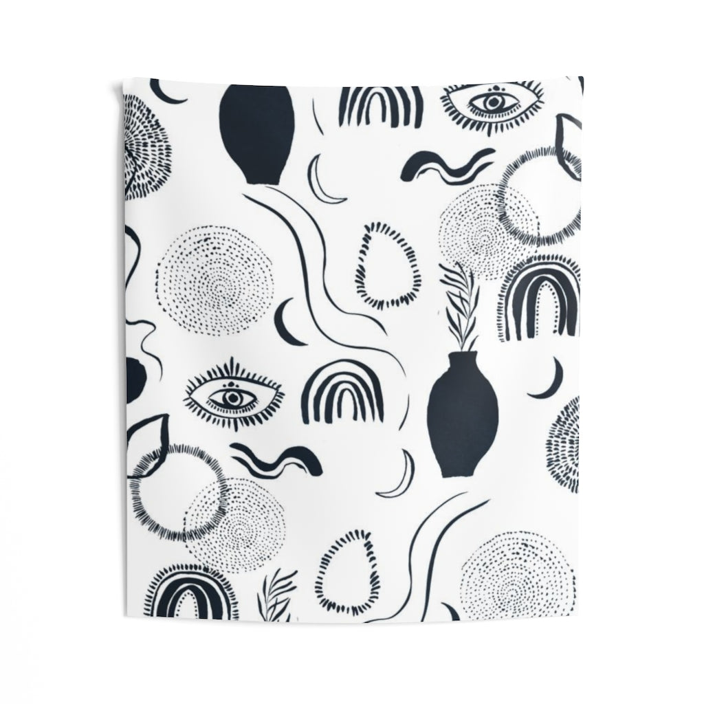 Abstract Tapestry | White Indigo Blue Bohemian Eyes