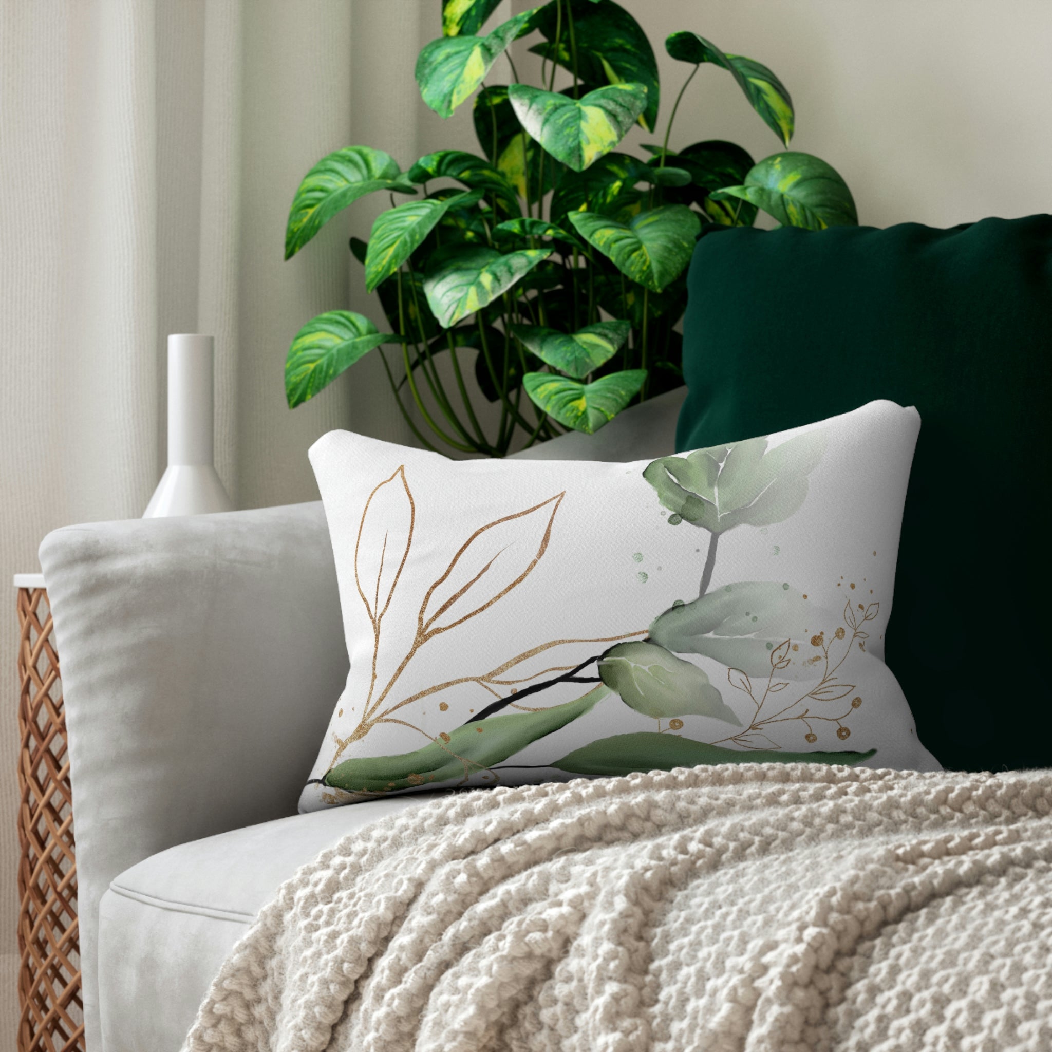 Floral Lumbar Pillow | White Sage Green Botanical