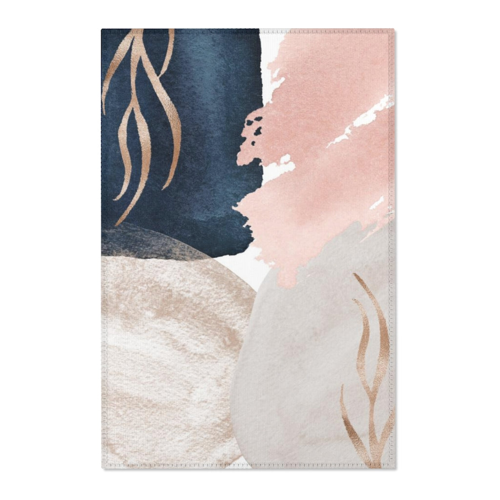 Abstract Area Rug | Navy Blush Pink Gold Beige