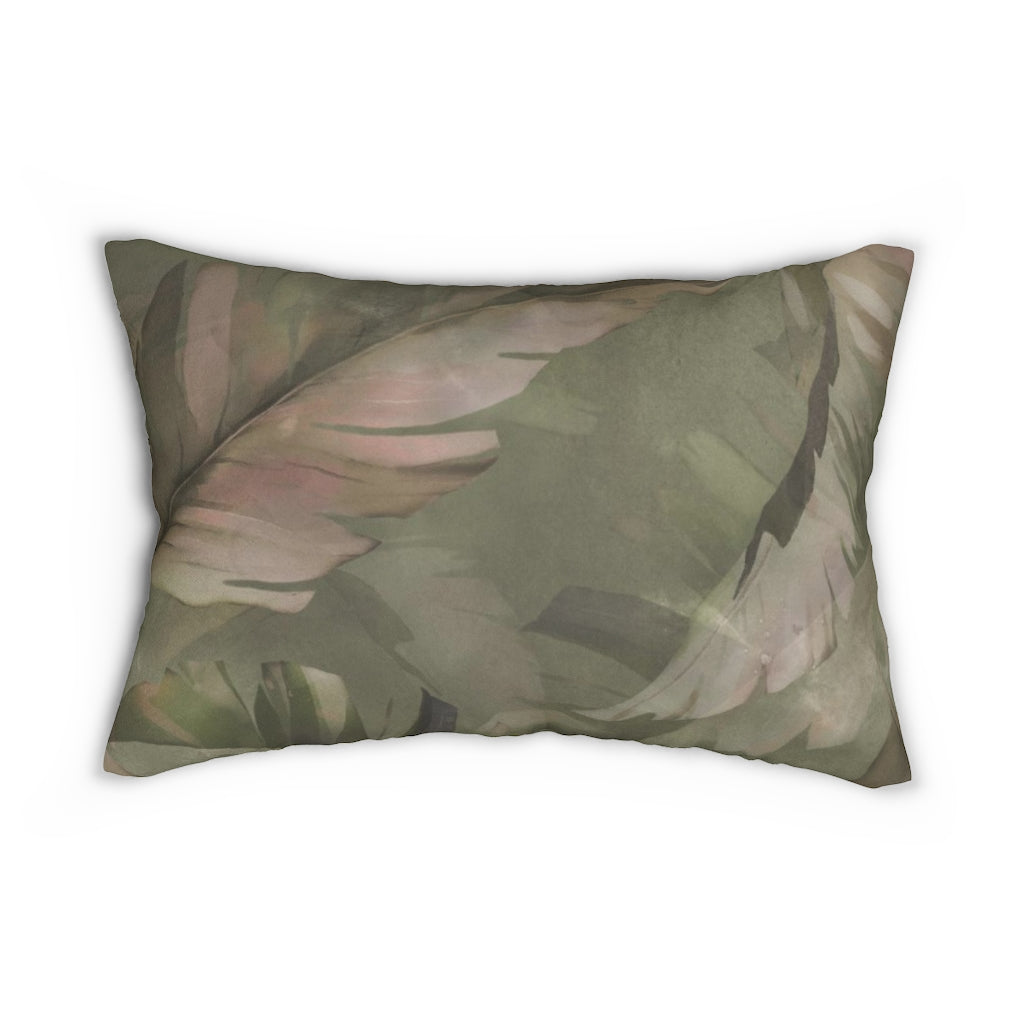 Floral Boho Lumbar Pillow | Khaki Green Tropical Leaves