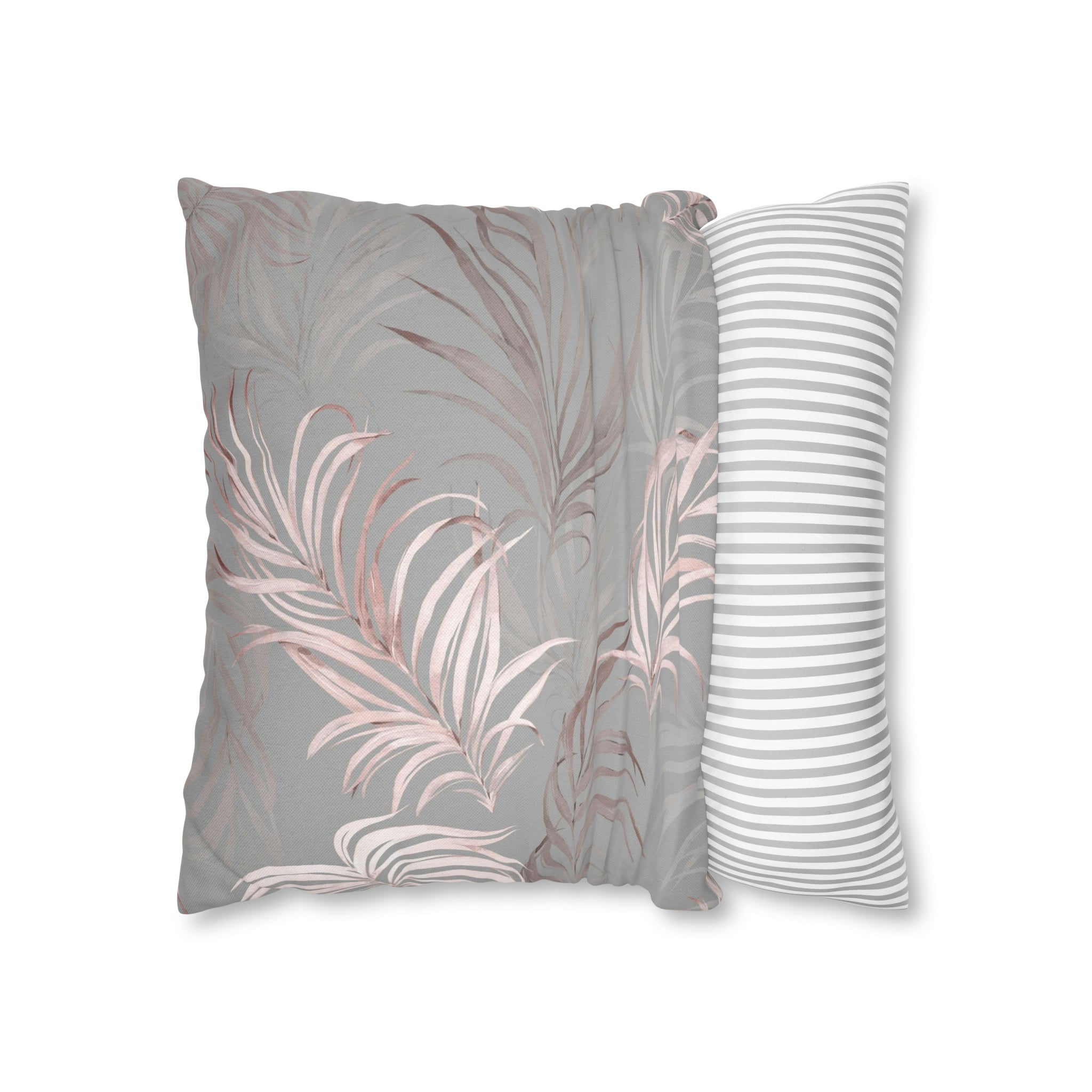 Floral Pillow Cover | Gray Blush Pink Wild Palm Leaves