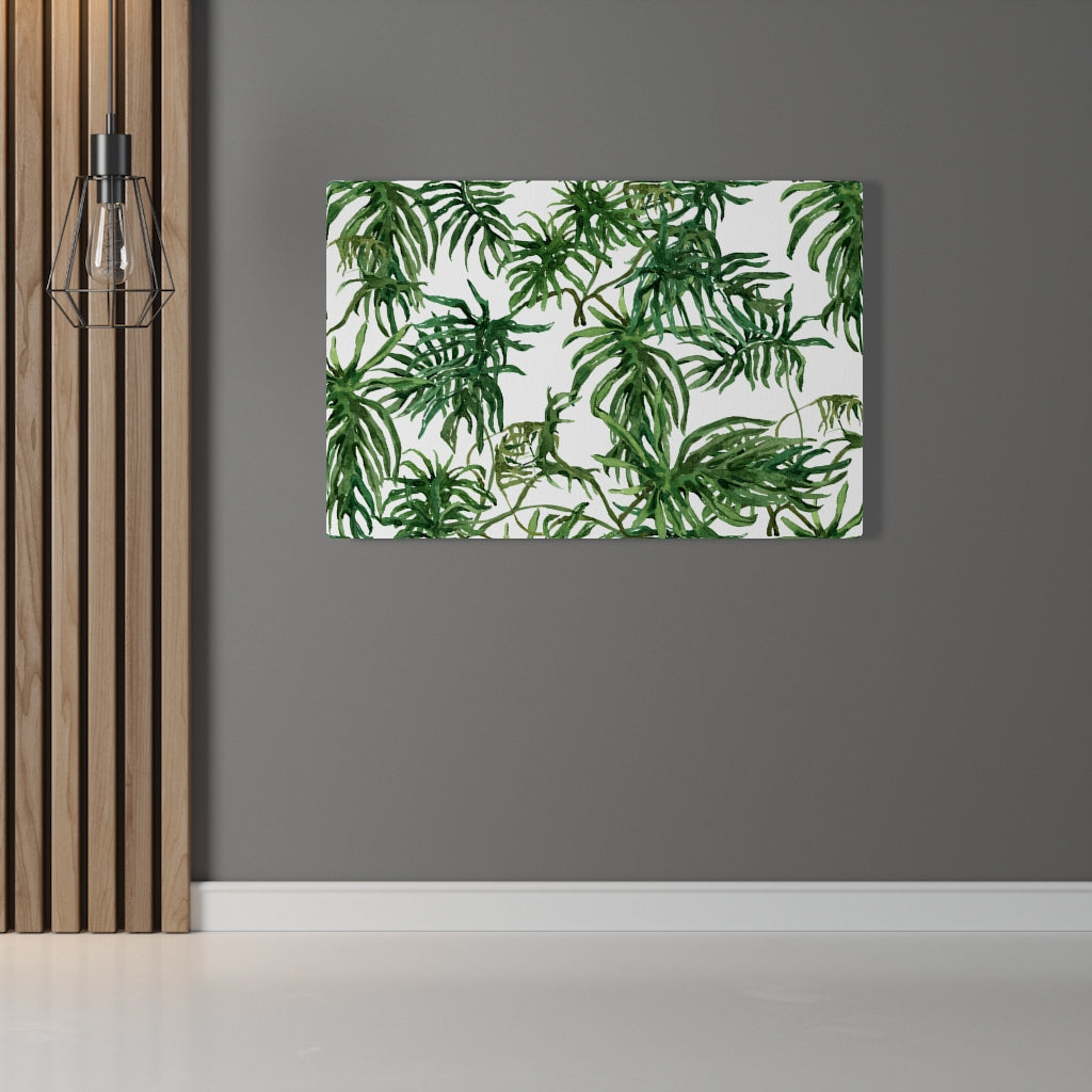 FLORAL CANVAS ART | White Green Jungle Leaves