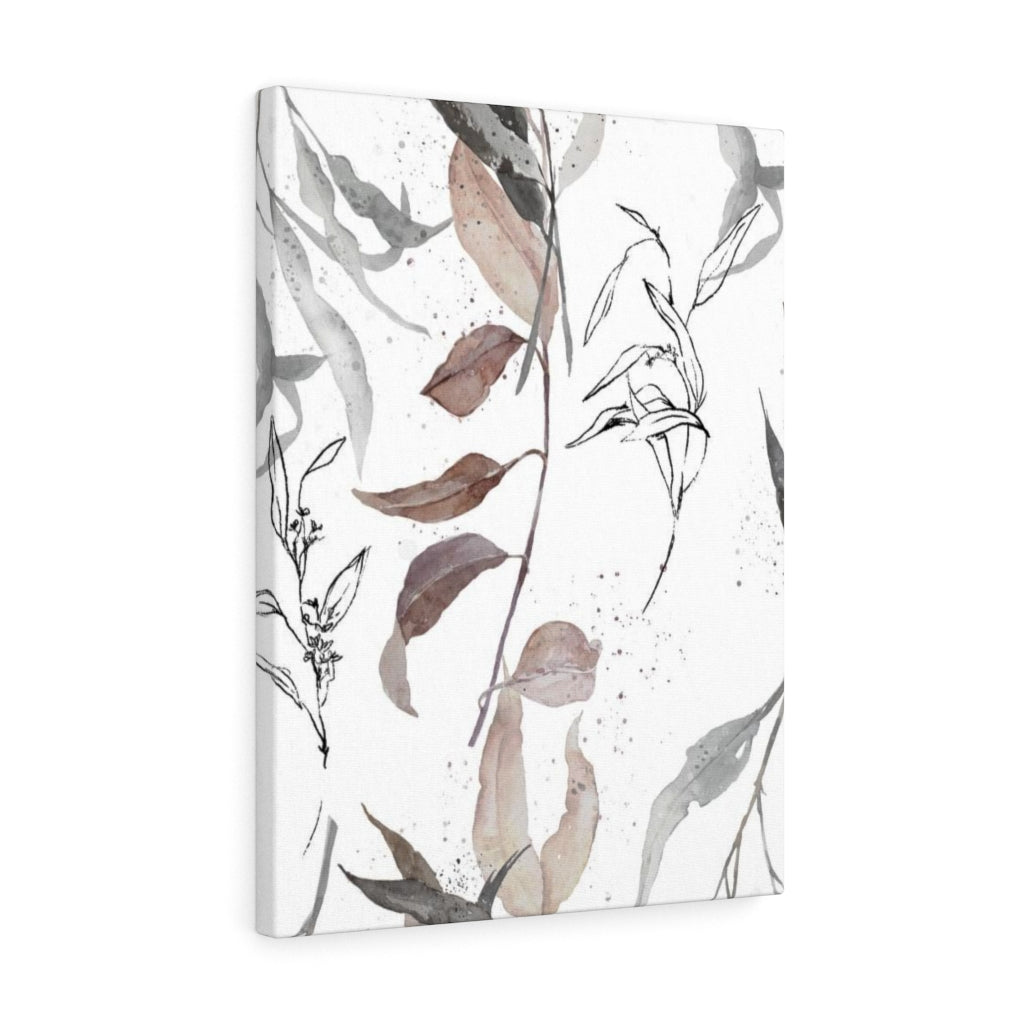 FLORAL WALL CANVAS ART | White Beige Grey Leaves