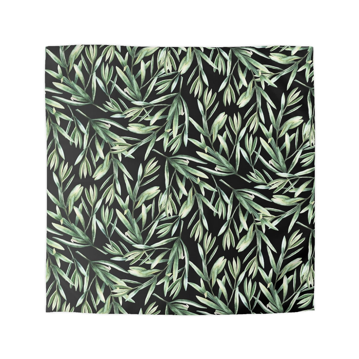 Floral Duvet Cover | Black Green Olive Leaves | Bedroom Decor
