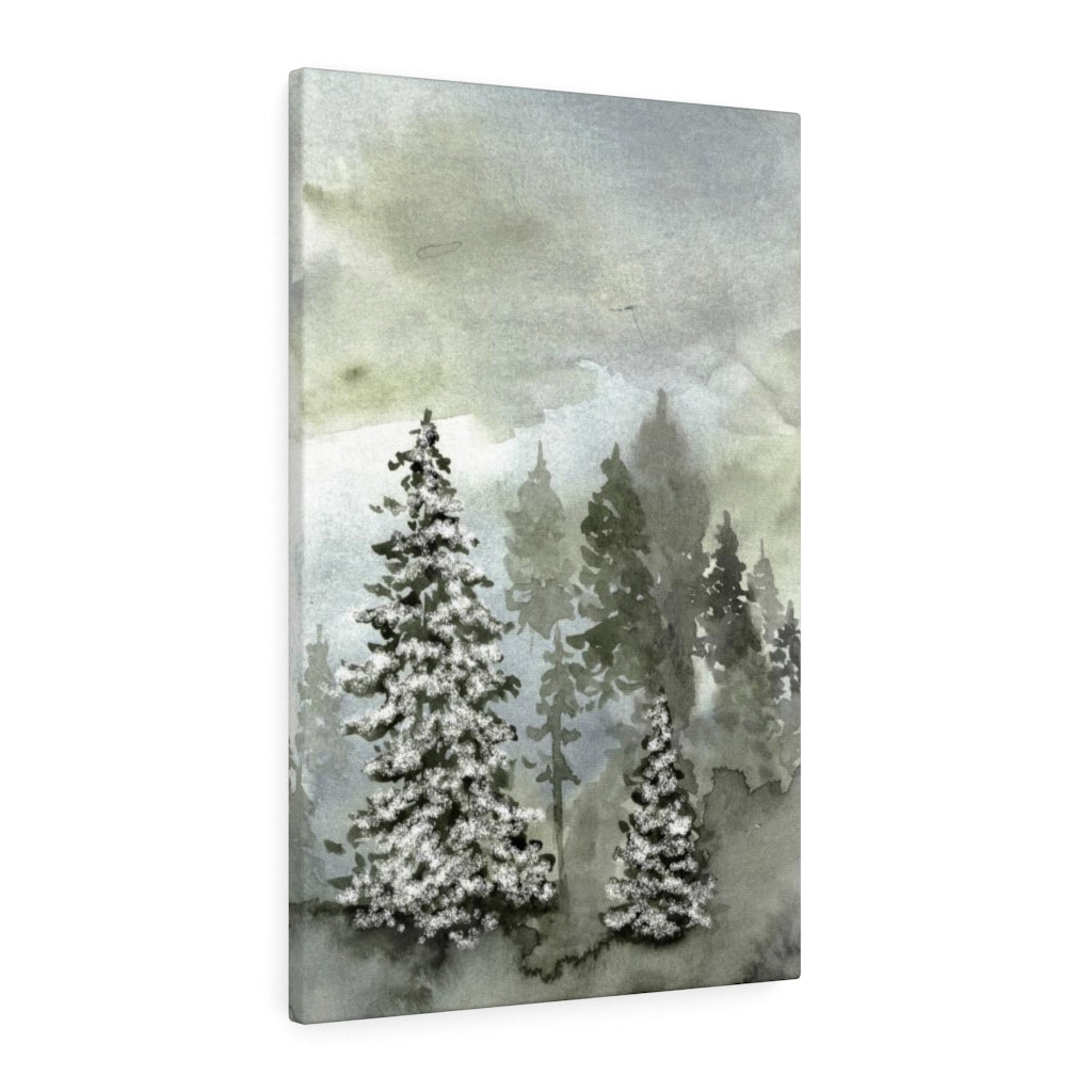 FLORAL WALL CANVAS ART | Grey Green Snow Forest Trees