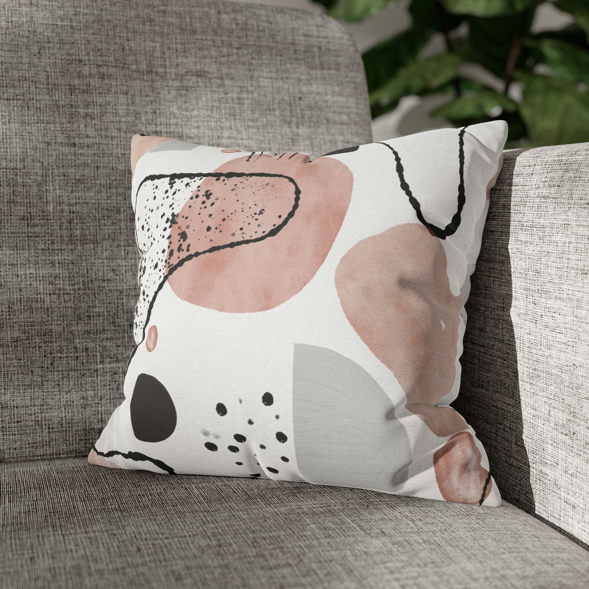 Abstract Pillow Cover | Beige, White, Gray Black