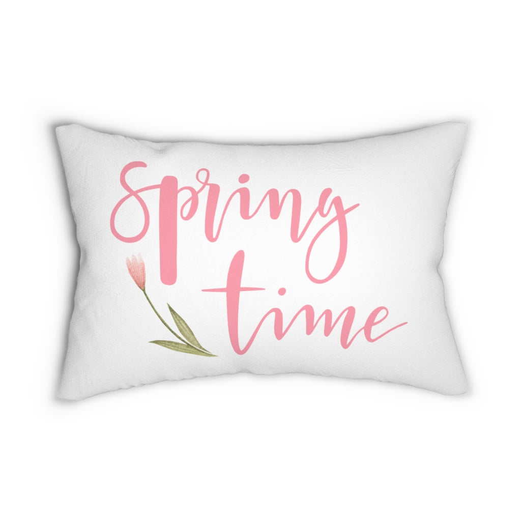 With Saying Lumbar Pillow | White | Spring Time