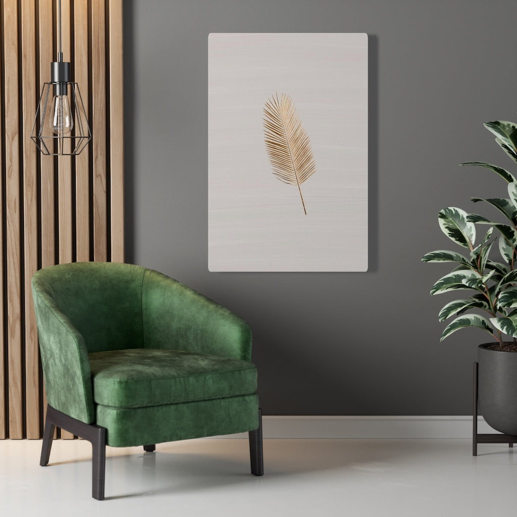 Modern Wall Canvas Art | Beige Gold Feather