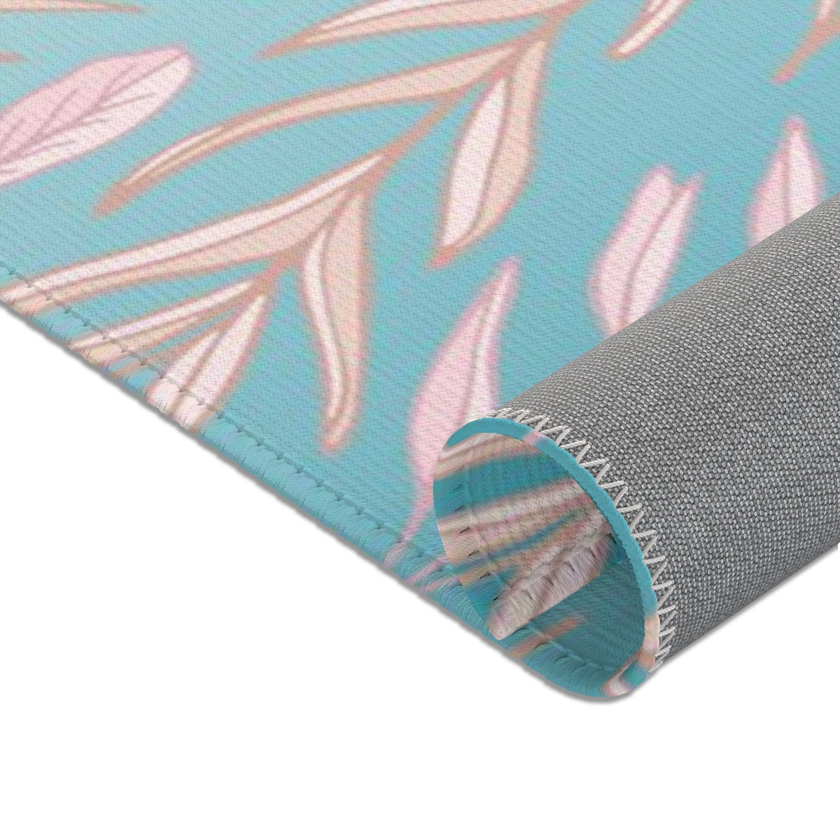 Floral Area Rug | Teal Ombre Pastel Pink Leaves