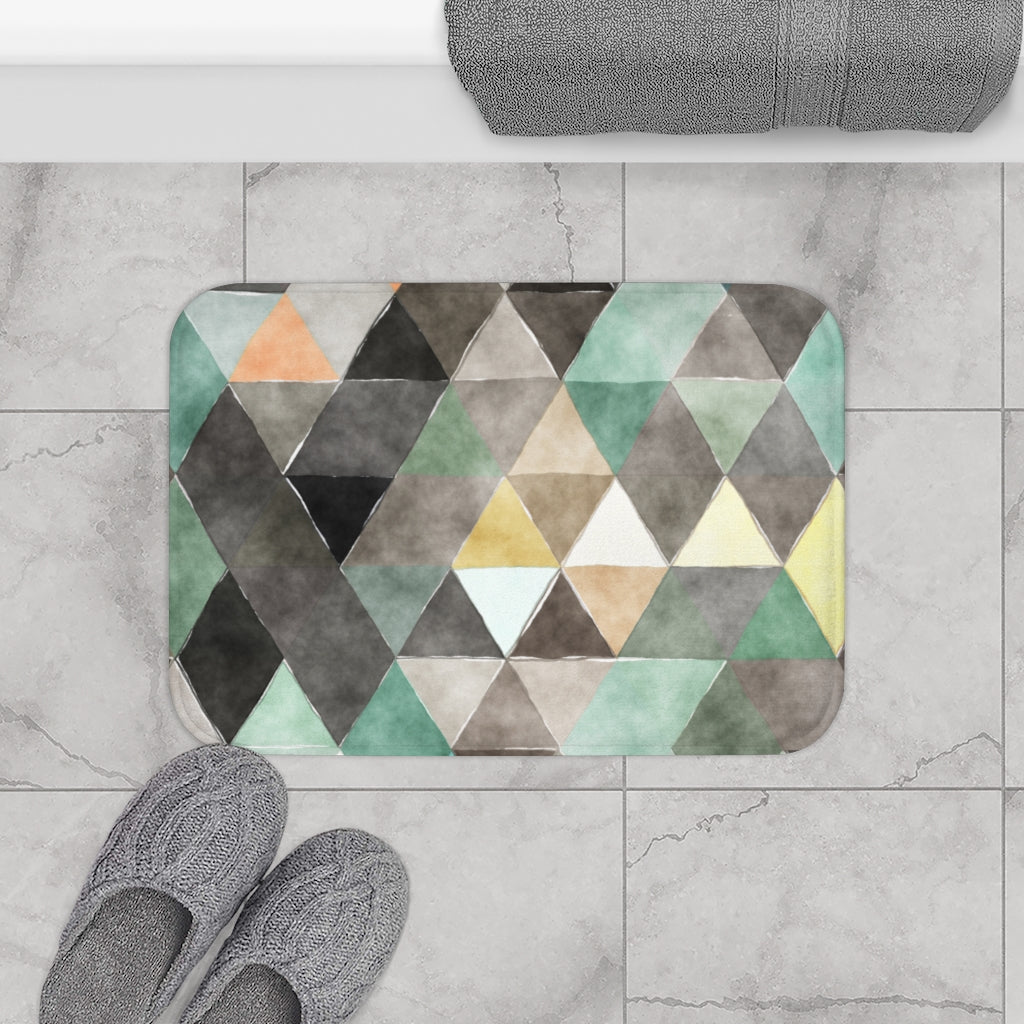 Boho Bath Mat | Green Gray Black Bathroom Rug