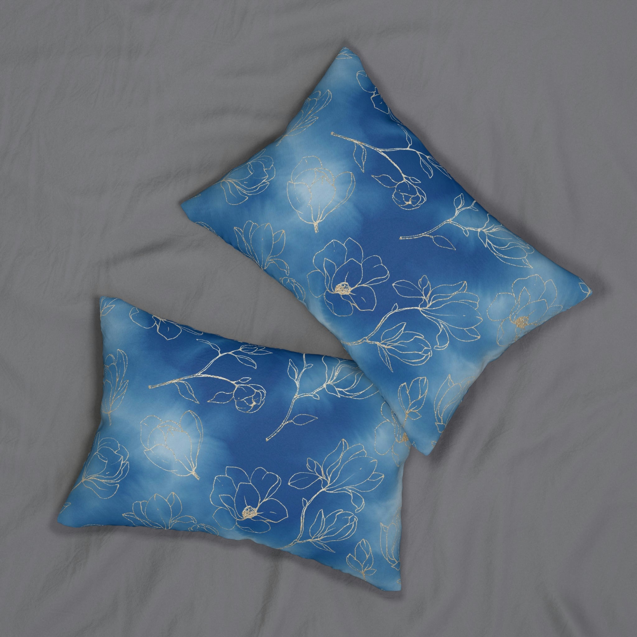 Boho Lumbar Pillow | Indigo Blue Beige Florals