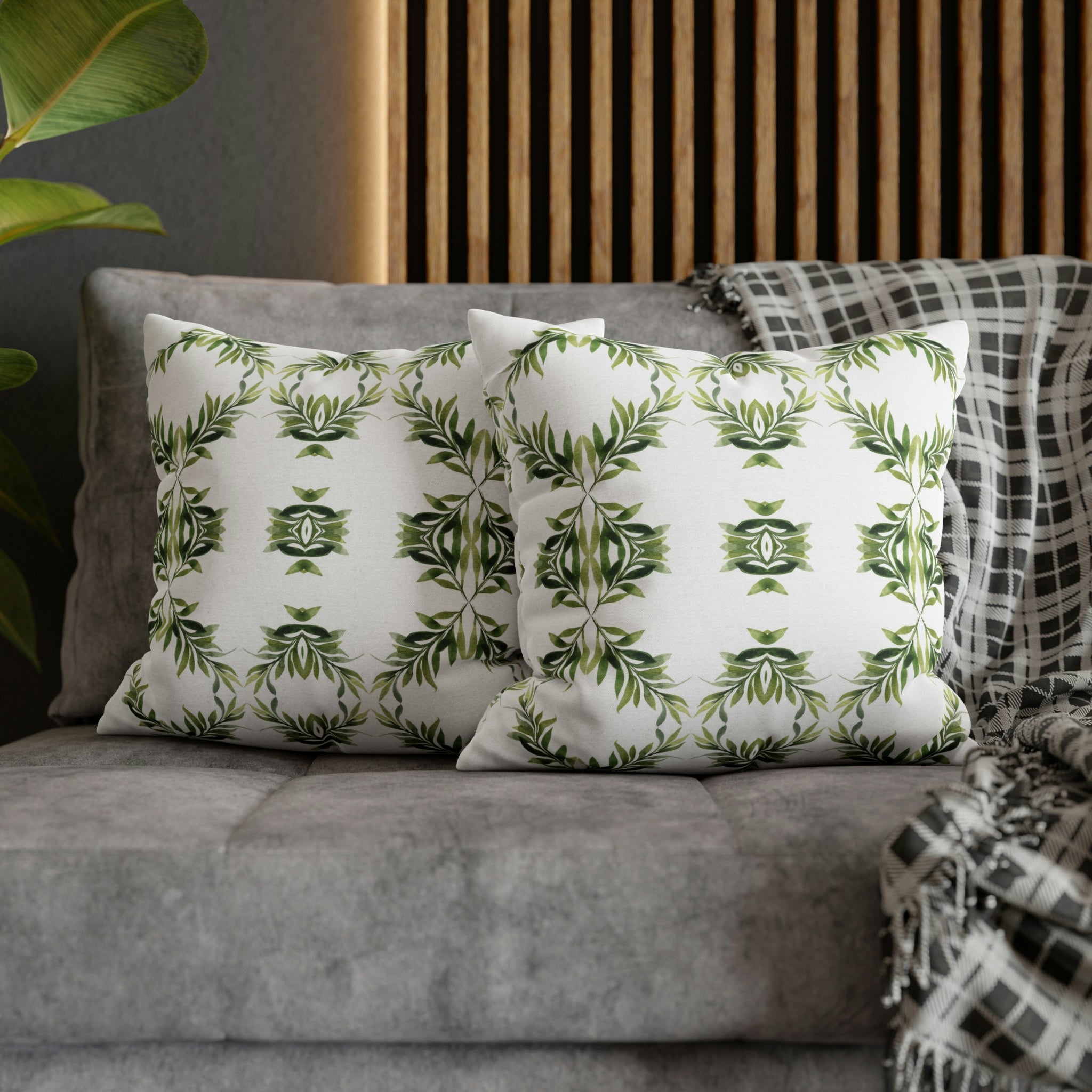 Floral Pillow Cover | Sage Green Leaves, White