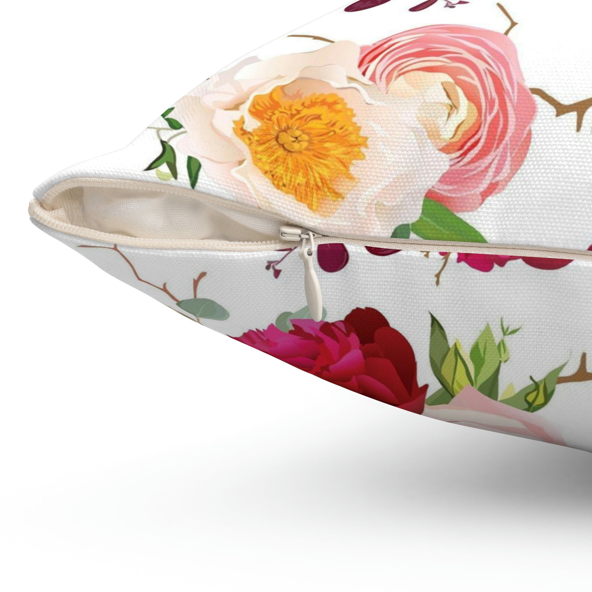 Floral Birds Pillow Cover | White Red Pink