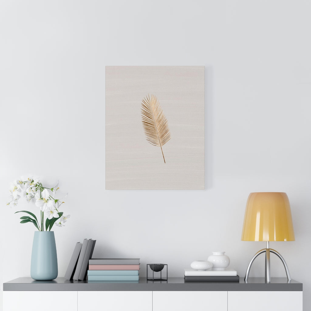 Modern Wall Canvas Art | Beige Gold Feather