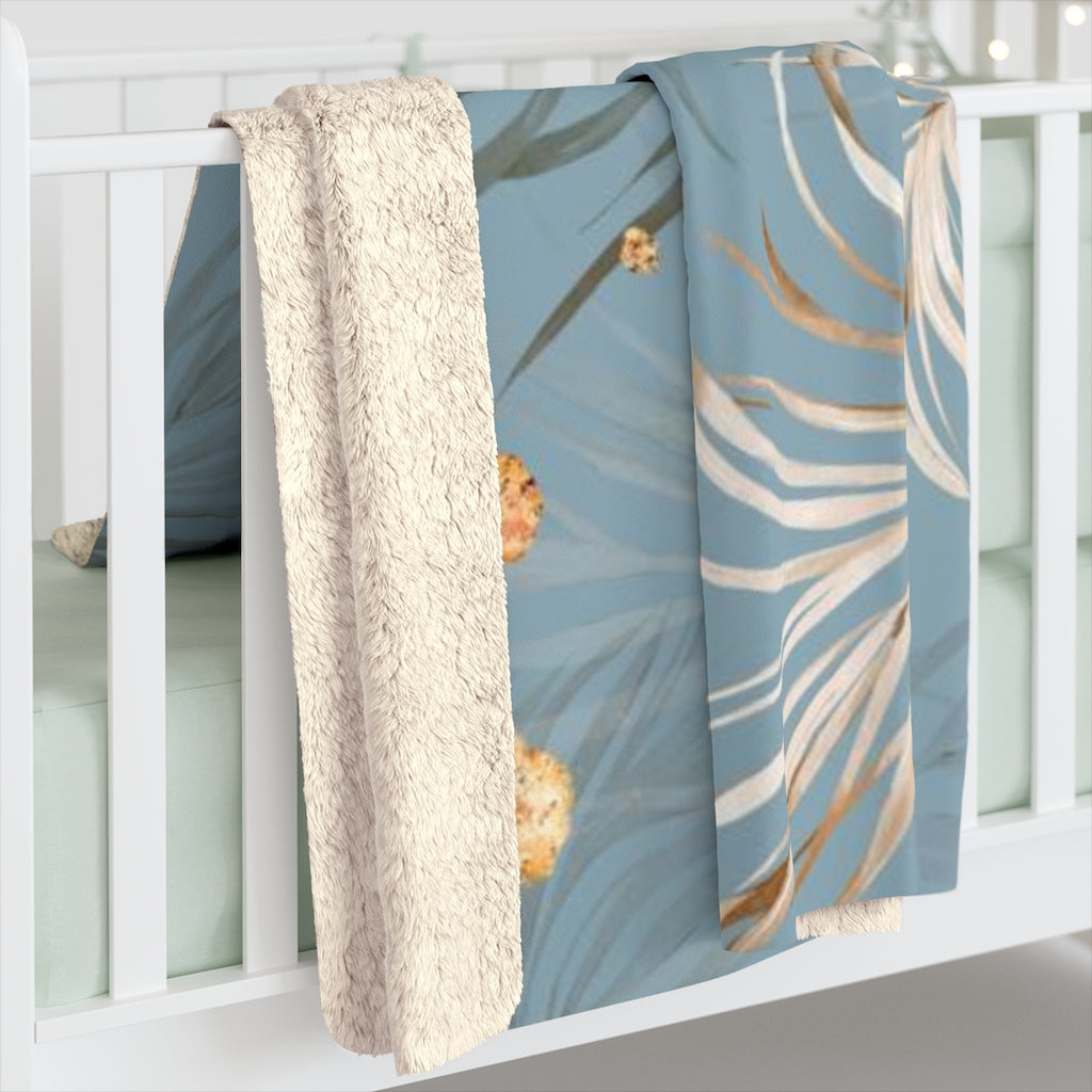 Floral Comfy Blanket | Blue Beige Jungle Palm Leaves