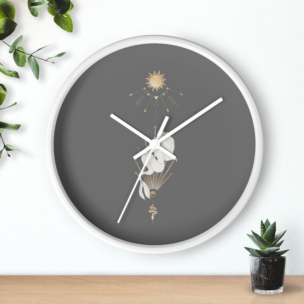 Celestial Mermaid, Gray Wood Wall Clock 10"