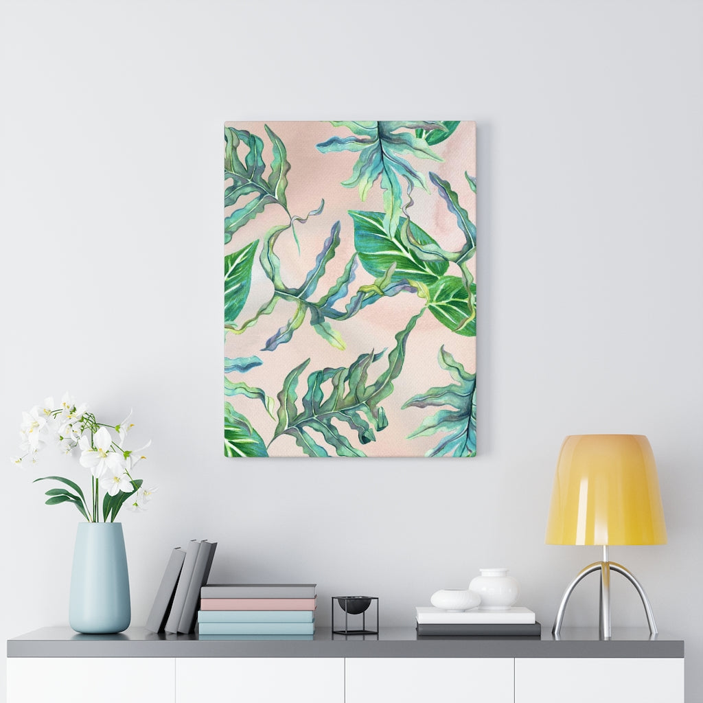 FLORAL WALL CANVAS ART | Beige Green Leaves