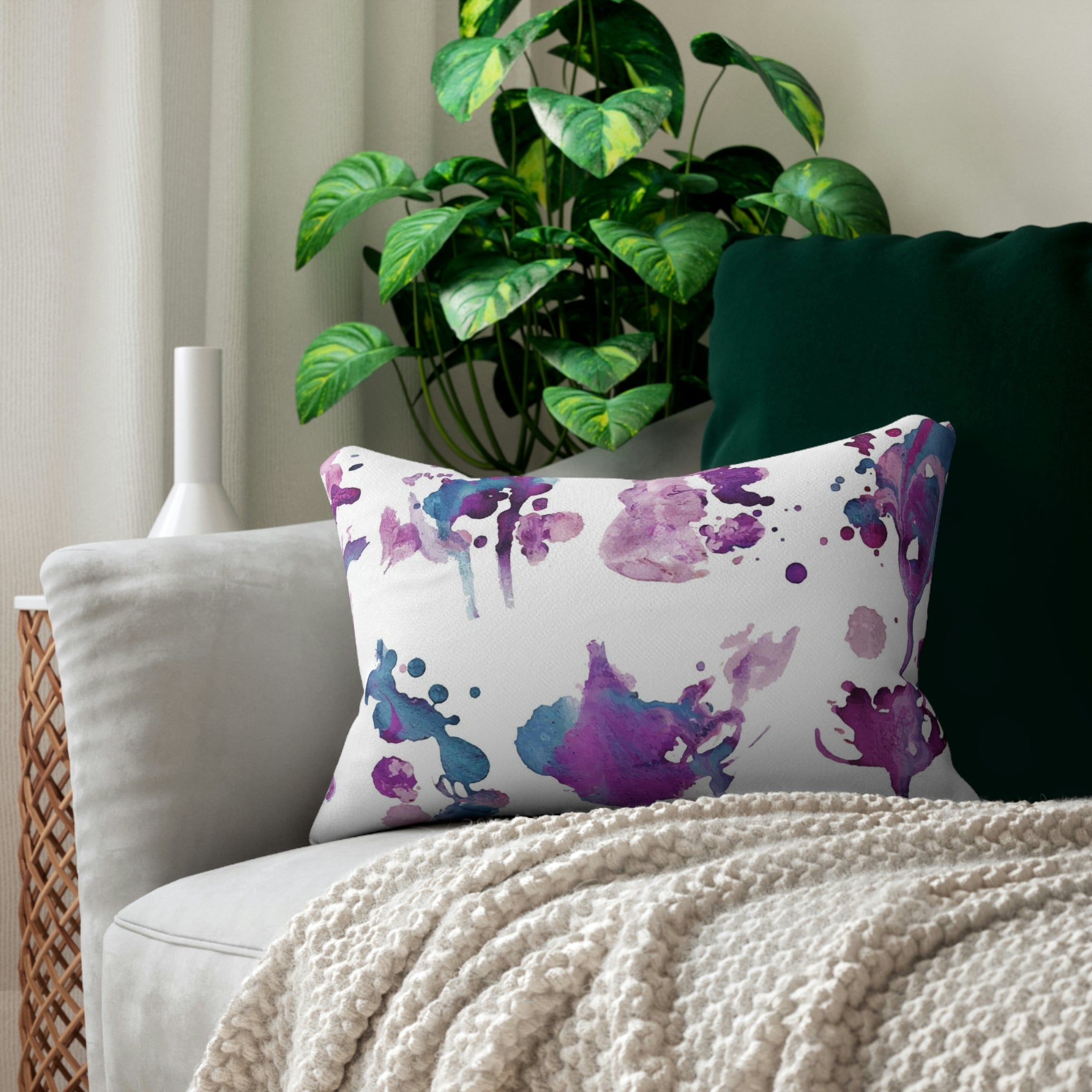 Abstract Purple Lumbar Pillow | Ink Splash