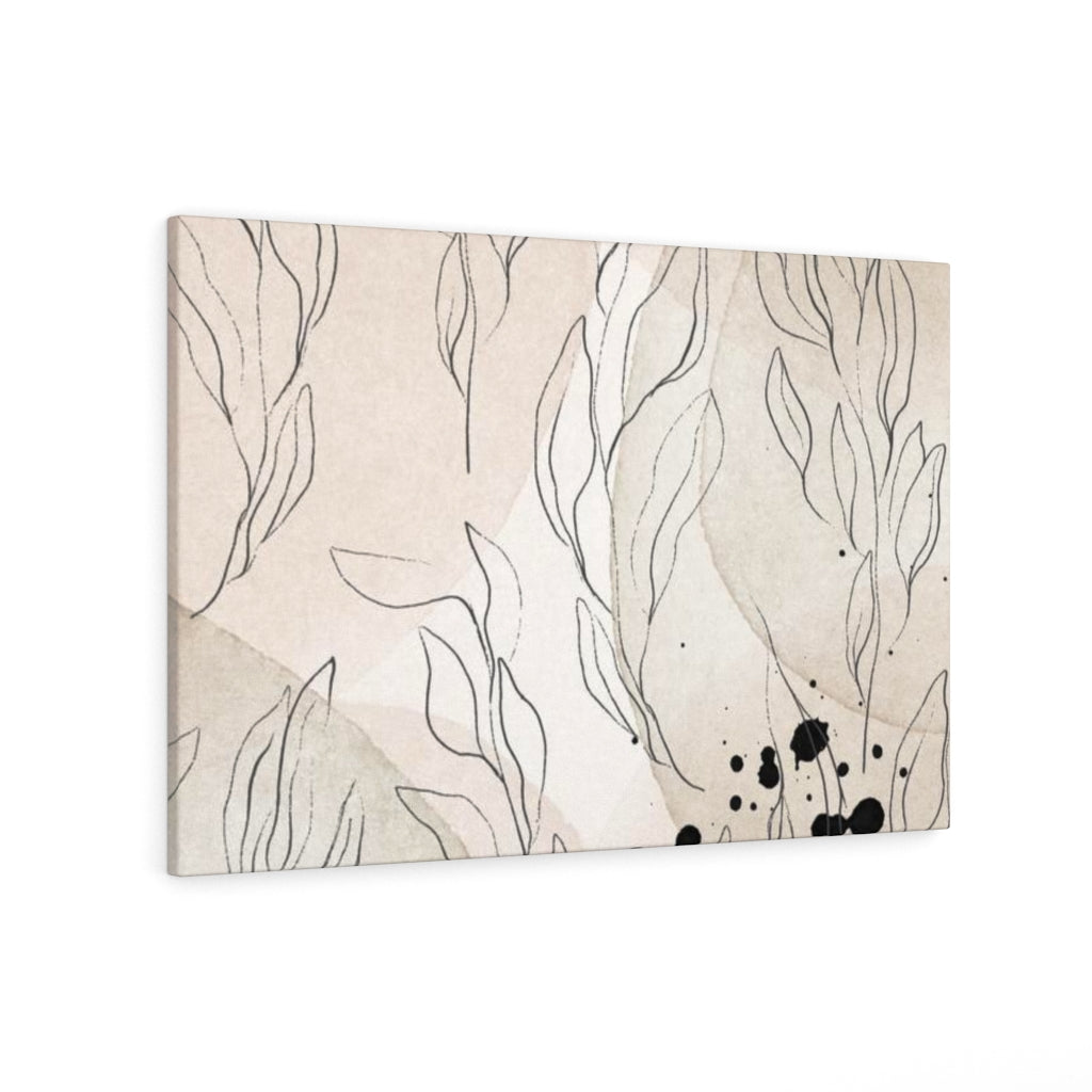 FLORAL WALL CANVAS ART | Beige Black Line Art Leaves