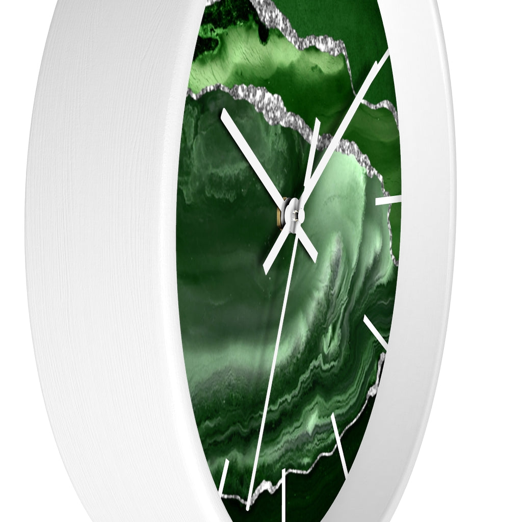 Marble Print, Wood, Wall Clock, Emerald Green 10"