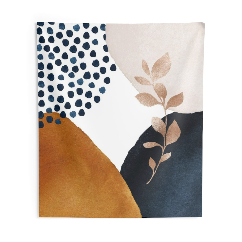 Floral Tapestry | Cream Navy Blue Rust Bronze Leaves