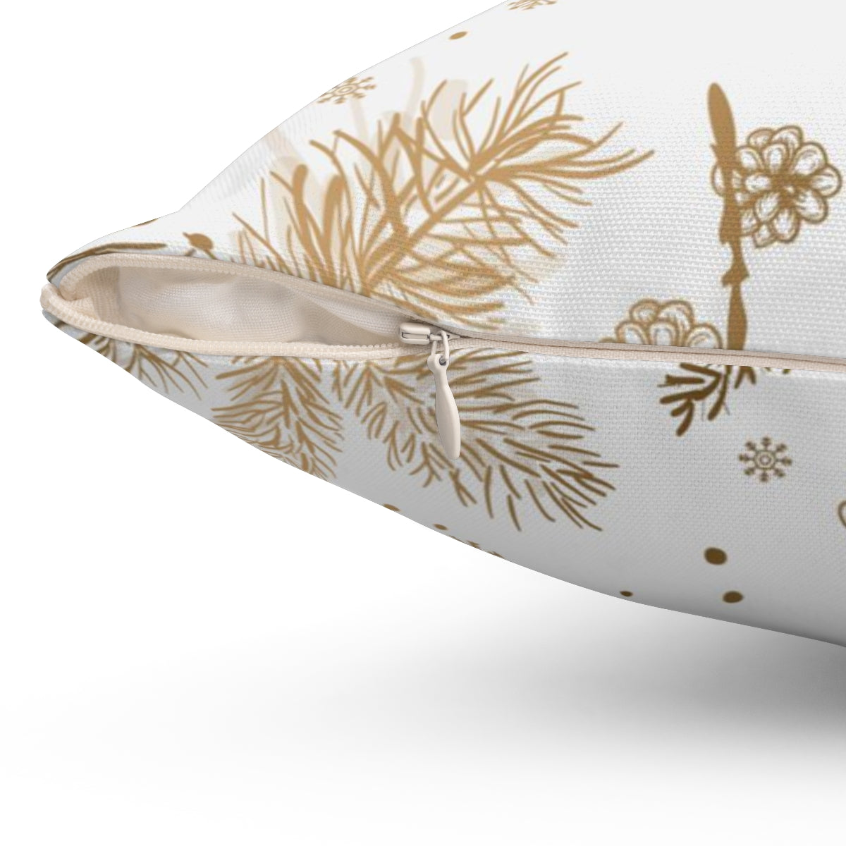 Christmas Square Pillow Cover | Happy Holidays Beige Branches