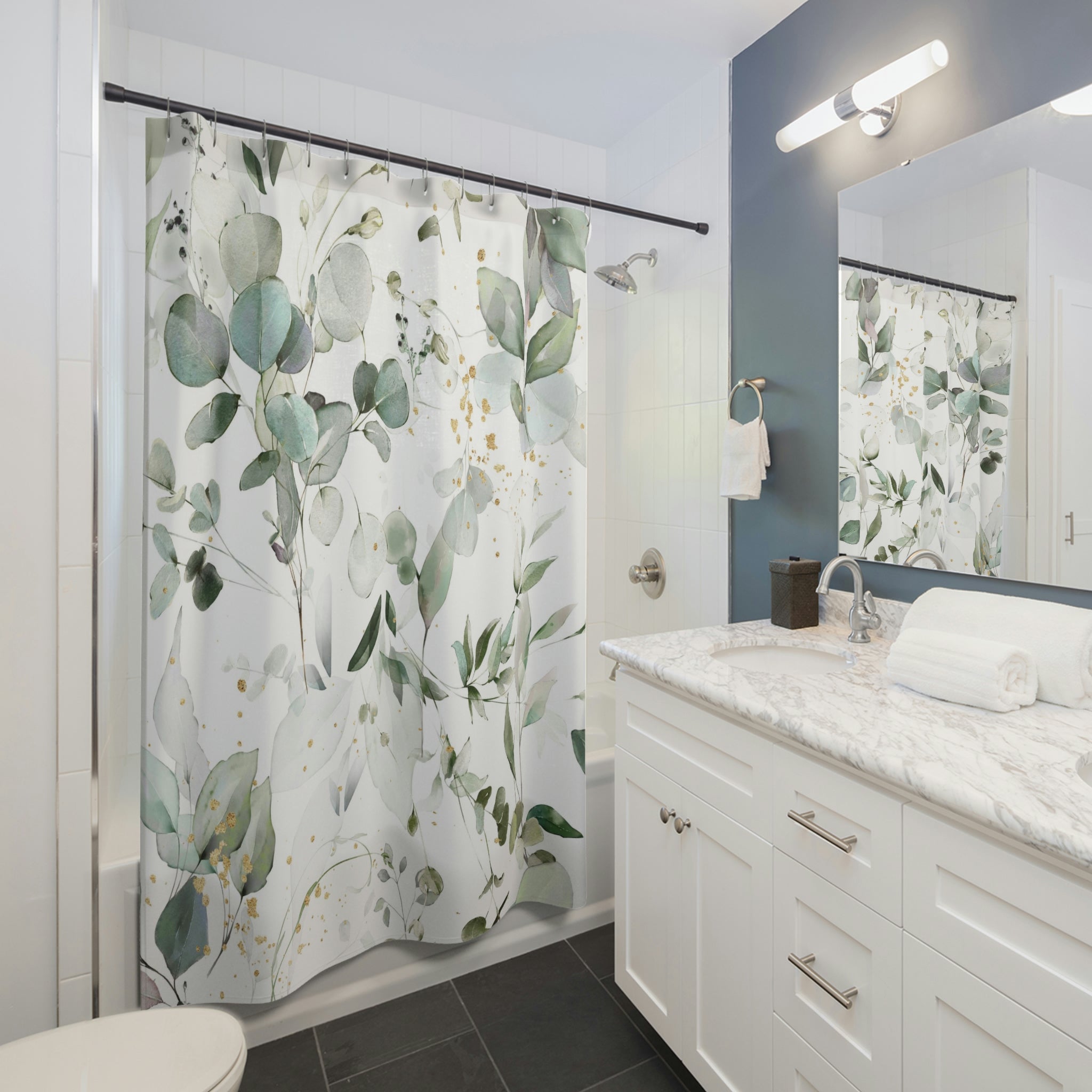 boho shower curtain | Eucalyptus Sage Green White