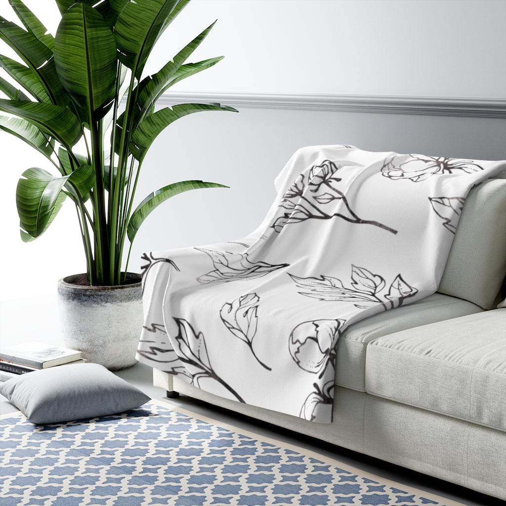 Boho chic, Wild Flowers Leaves, Peonies One Line Art, Blanket