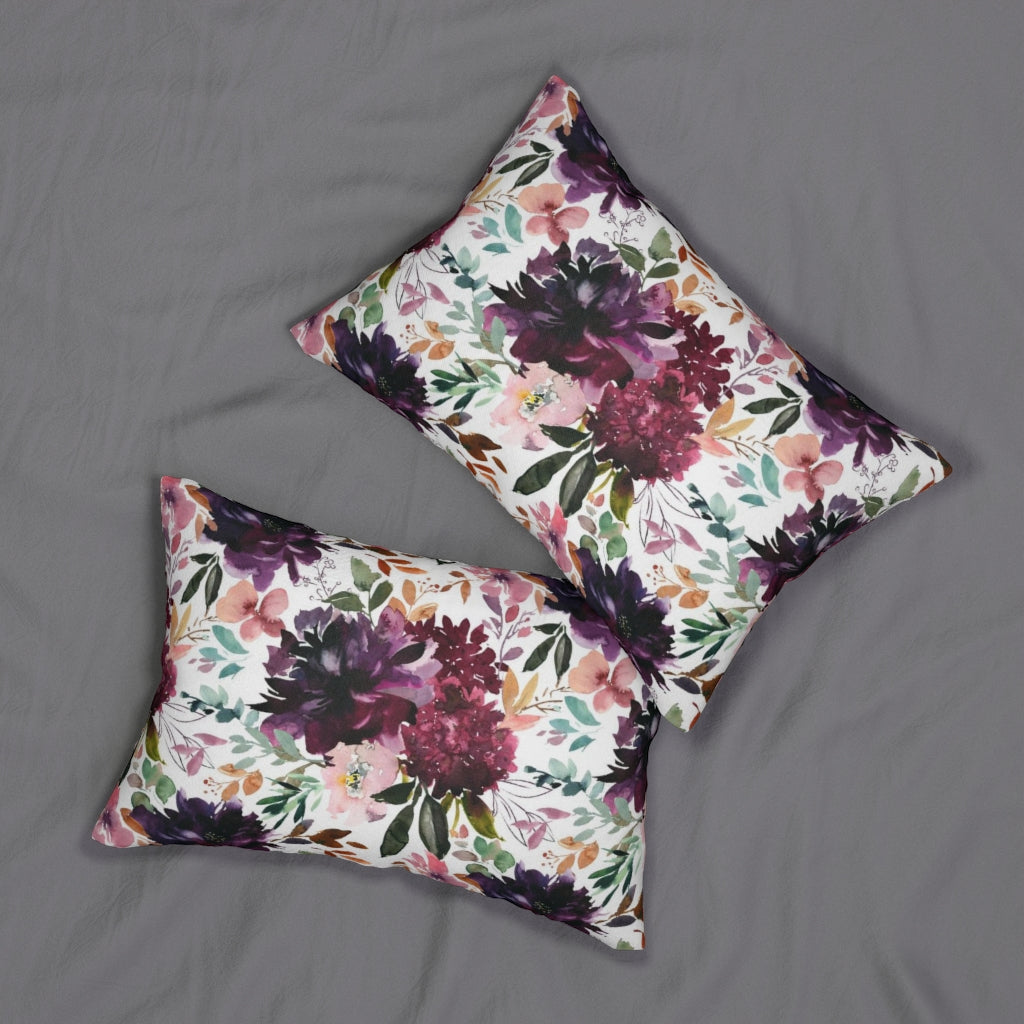 Floral Boho Lumbar Pillow | Wine Red White Peonies