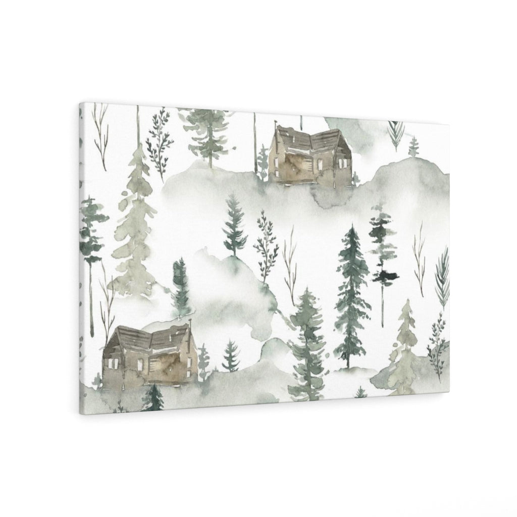 FLORAL WALL CANVAS ART | Green White Brown Forest Cabin