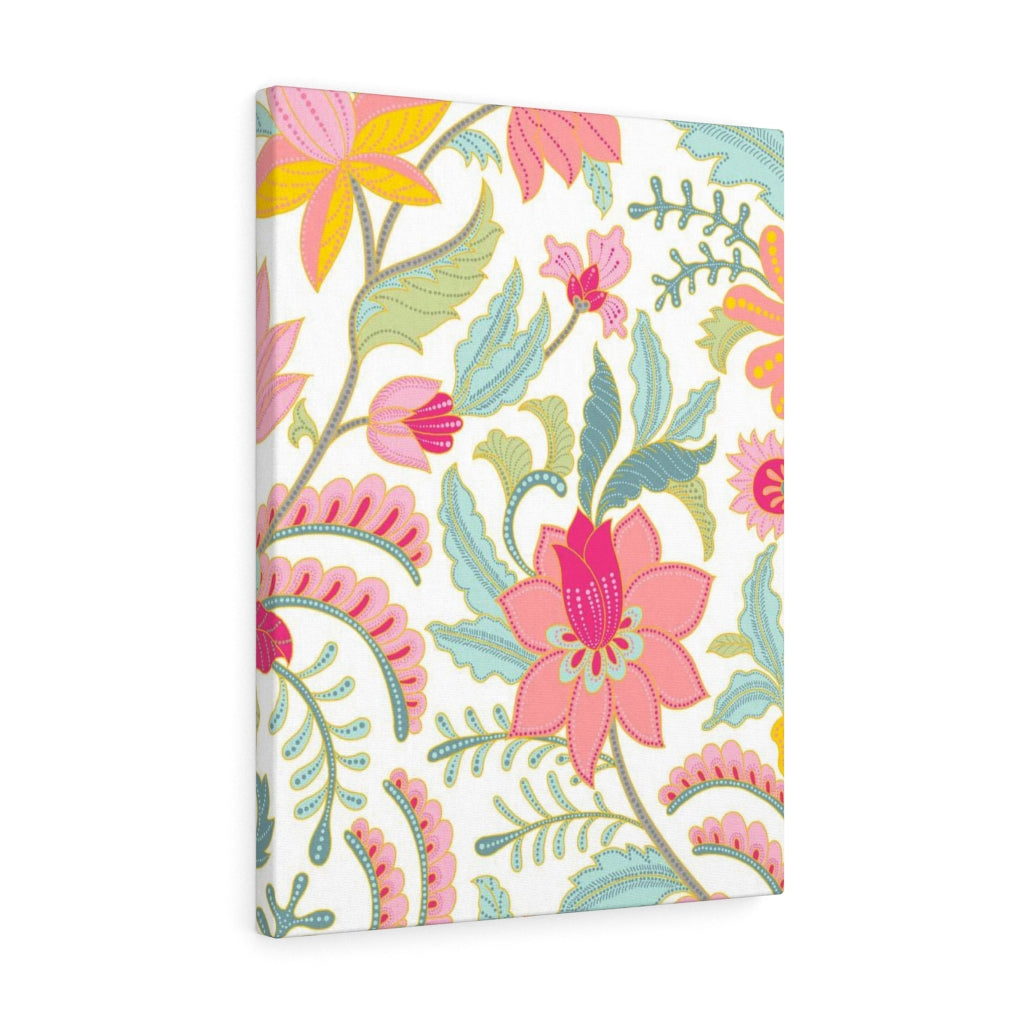 FLORAL WALL CANVAS ART | Teal White Pink Yellow