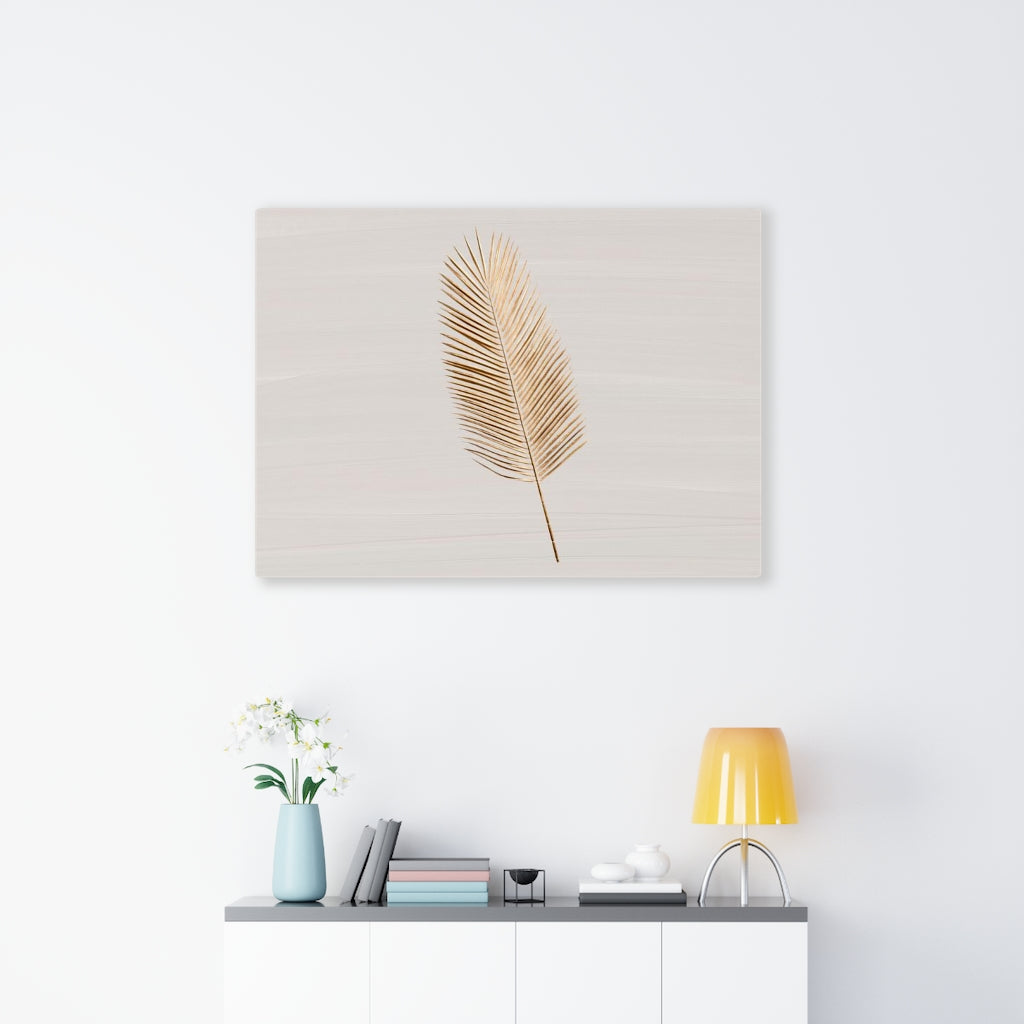 Modern Wall Canvas Art | Beige Gold Feather