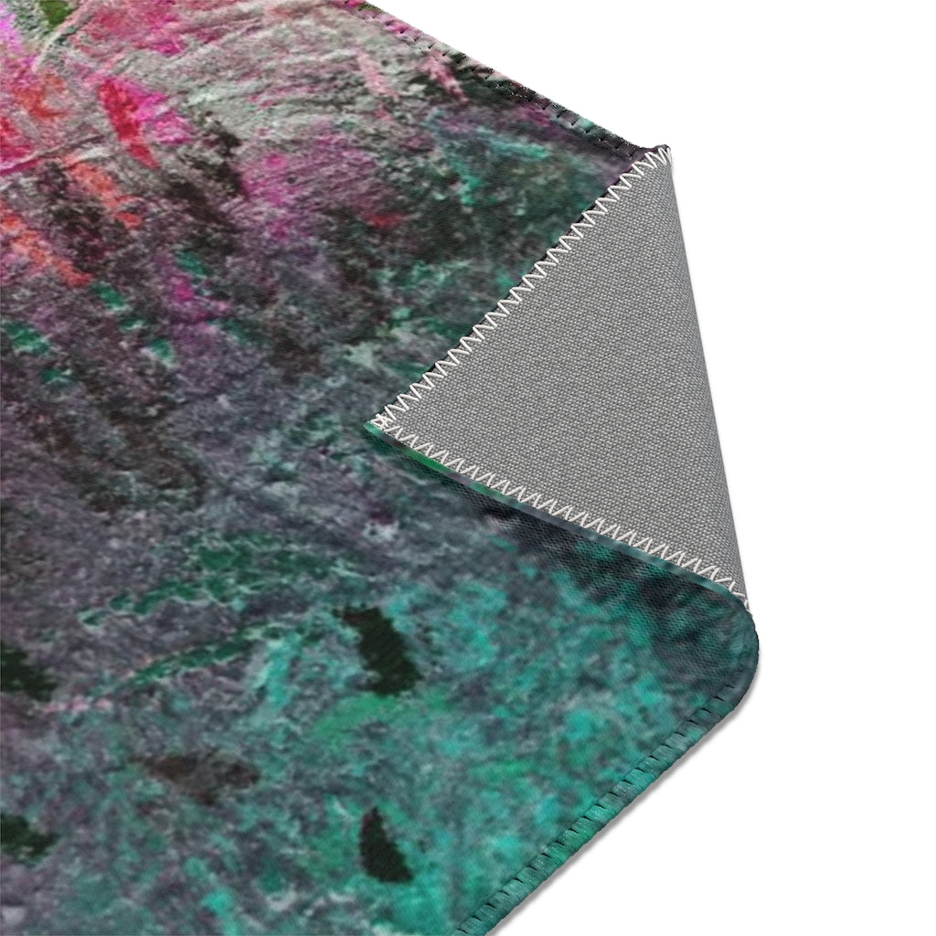 Abstract Area Rug | Green Purple Burgundy Acrylic