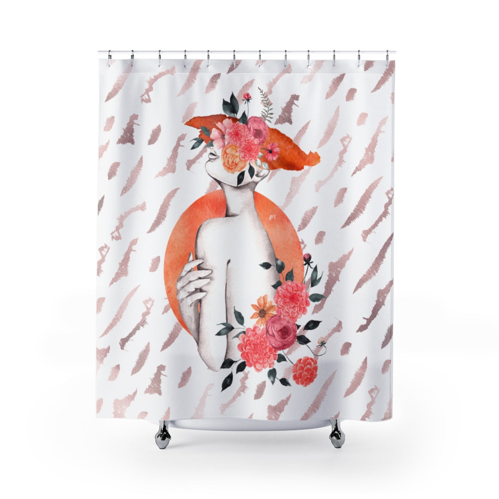 Floral Shower Curtain | Female Art | Pink Orange