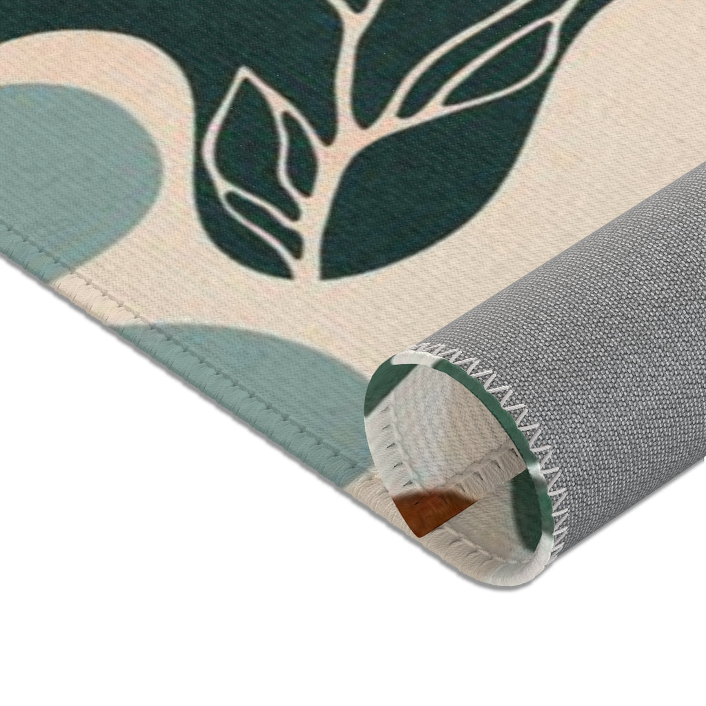 Boho Area Rug | Green Beige Brown Cream Floral