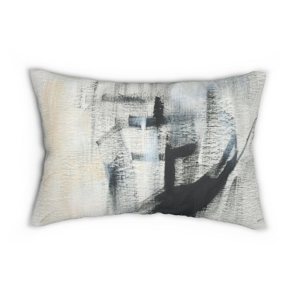 Abstract Boho Lumbar Pillow | Beige White Black