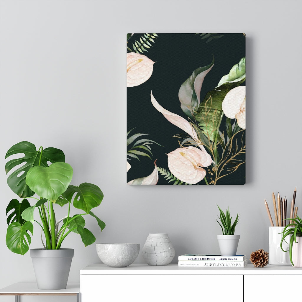 FLORAL WALL CANVAS ART | Black Green Beige