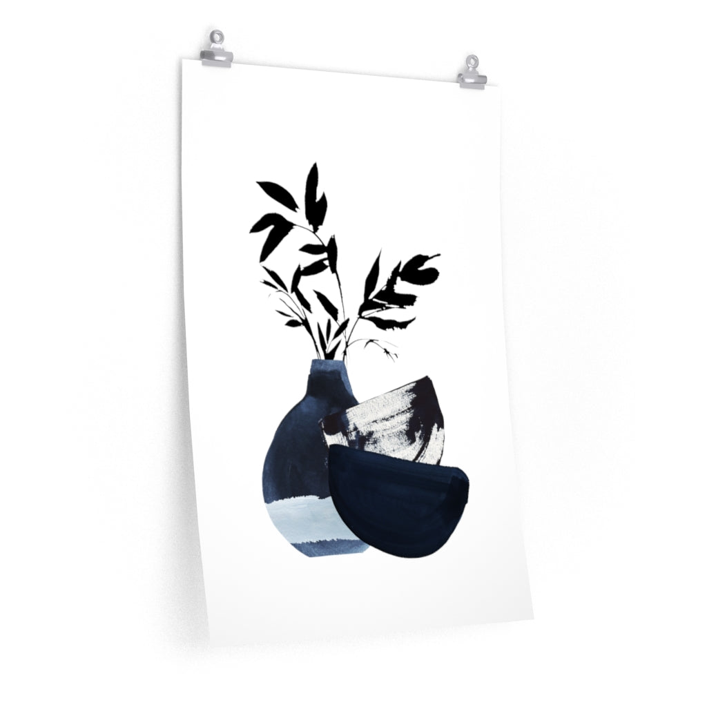 Boho Chic Floral Art Print | Navy Black