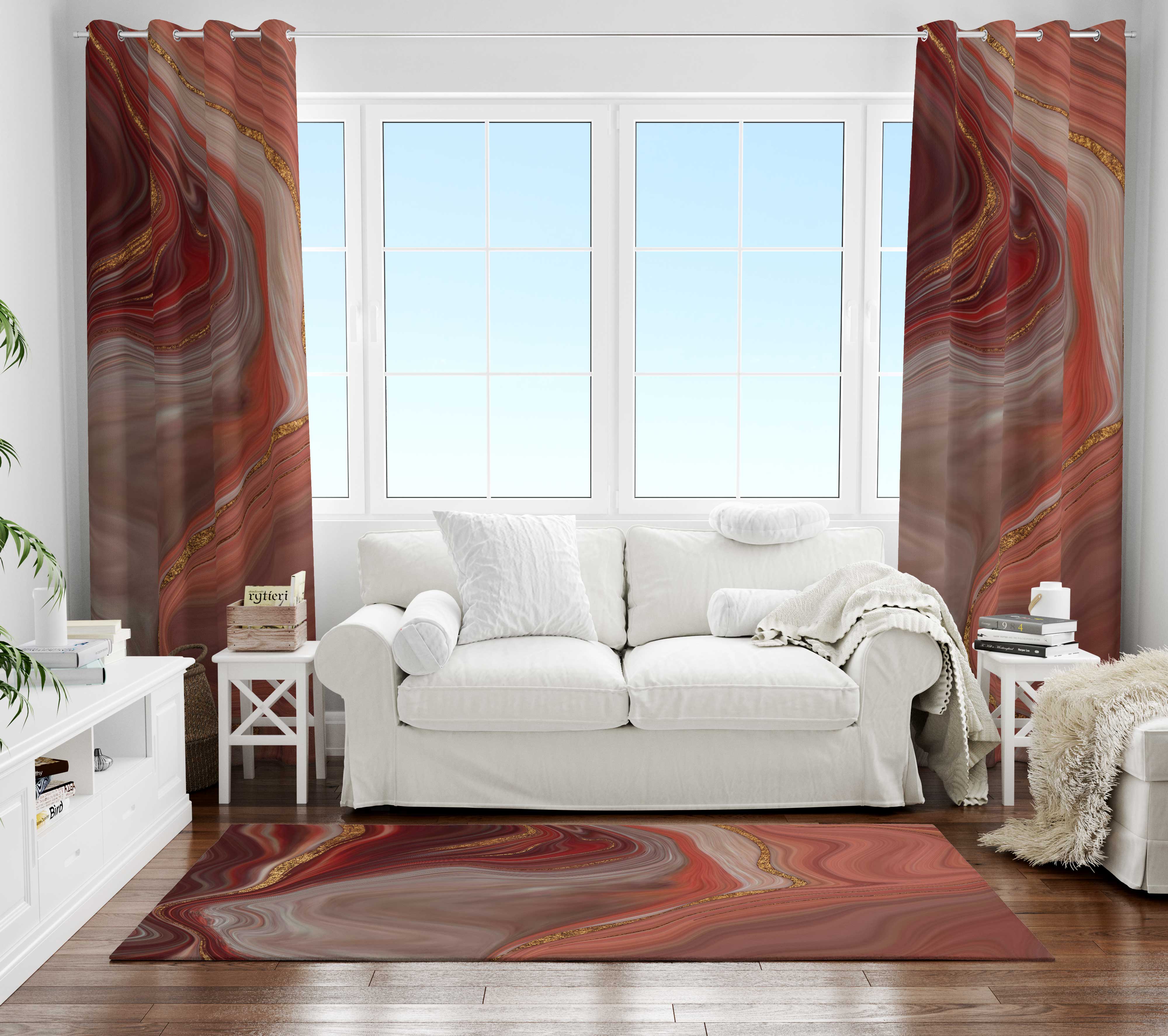 Marble Window Curtains | Crimson Orange