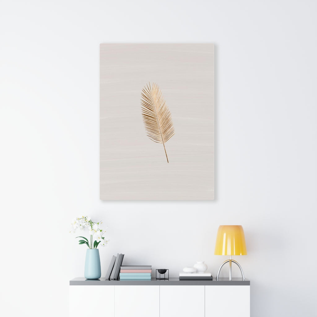 Modern Wall Canvas Art | Beige Gold Feather