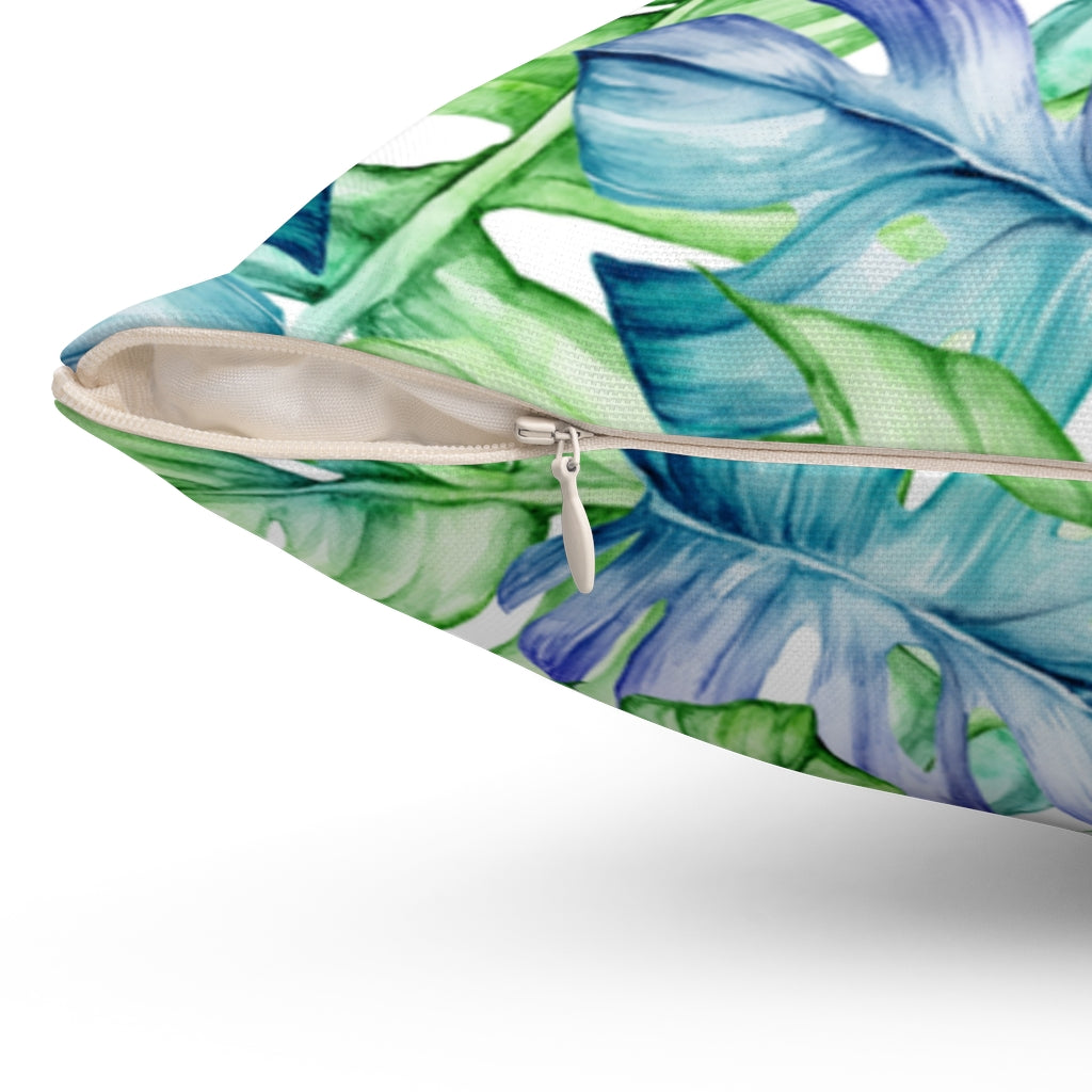 Boho Pillow Cover | Green Teal Leaves